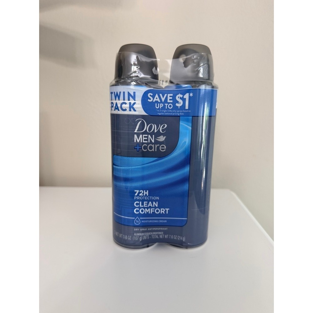 Dove Dry Spray Antiperspirant Mens 3.8oz Blue Clean Comfort 2pk NWT